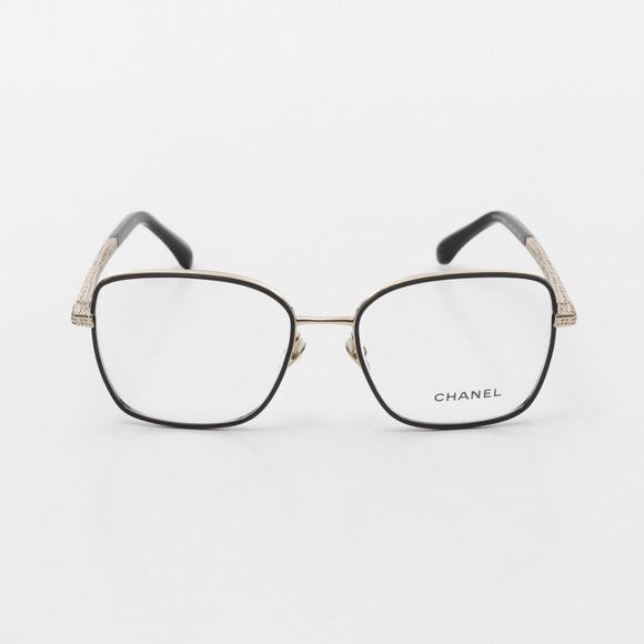 CHANEL Square Shape Optical Glasses, Plastic, GP, Women's, Black and Gold, 22... - Picture 1 of 9